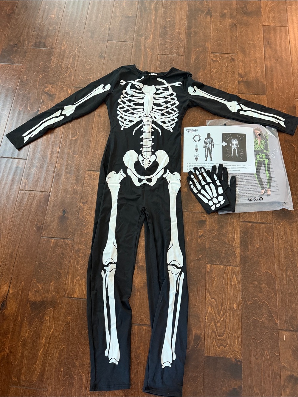 Classic Black Skeleton Kids Costume Bodysuit with Gloves